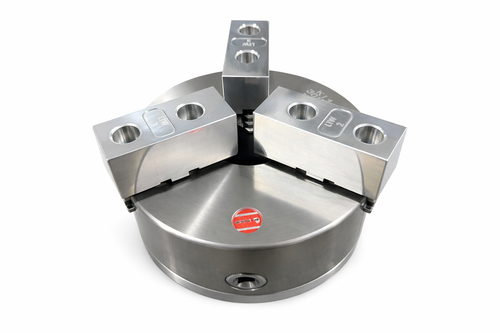 200mm aluminium soft jaws fitted to K11 three-jaw lathe chuck